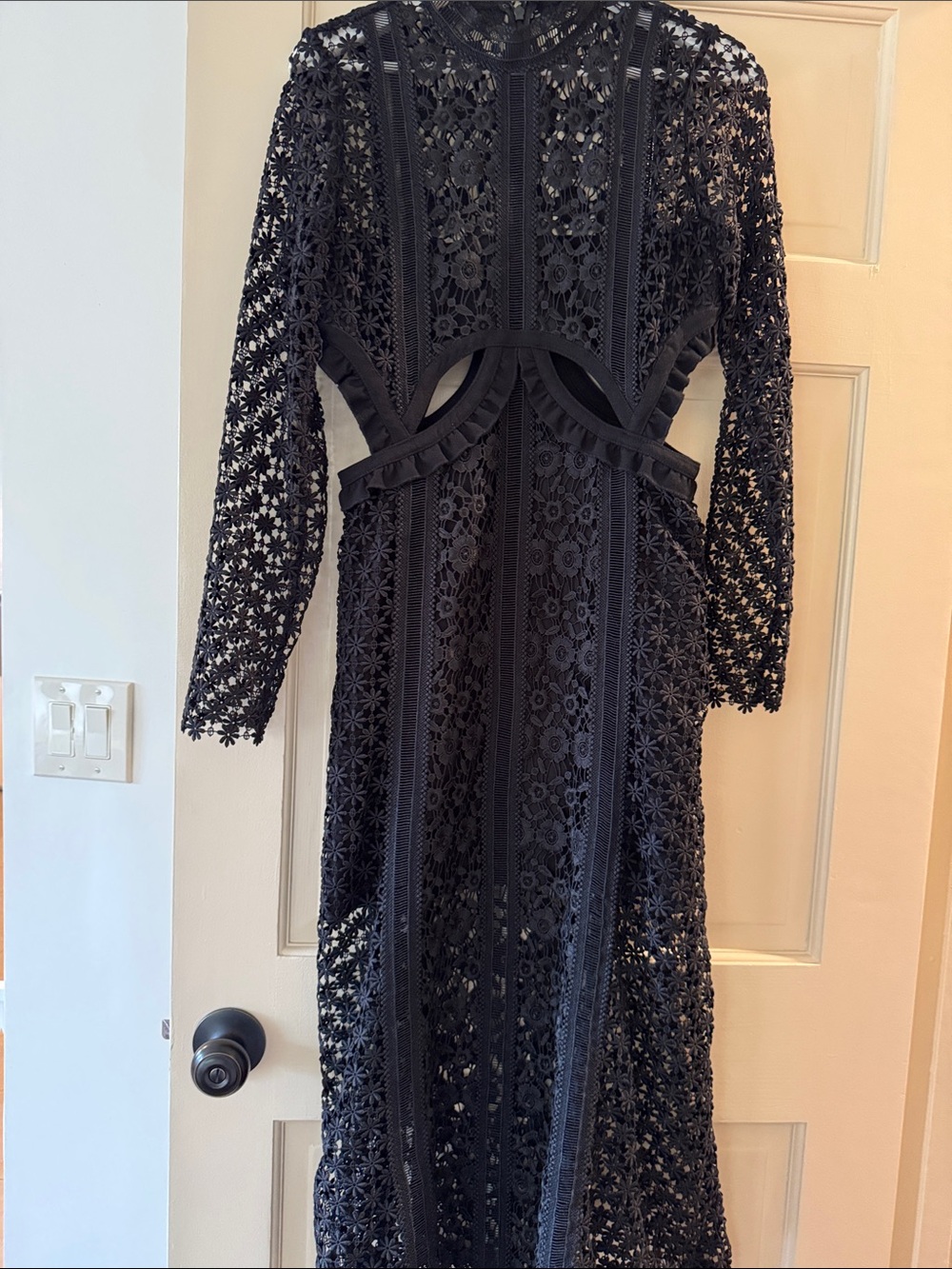 Self-Portrait Black Long-Sleeve Lace Cutout Dress